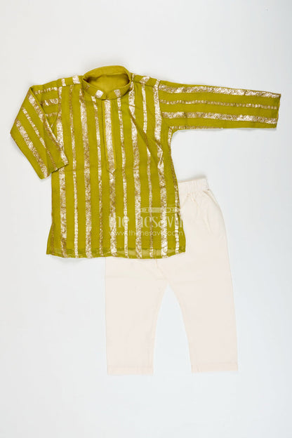 The Nesavu Boys Kurtha Set Boys Festive Kurta Set with Zari Detail for Weddings and Cultural Occasions Nesavu 14 (6M) / Green BES760B-14 Nesavu boys festive kurta set Banaras zari design  ideal weddings ethnic events