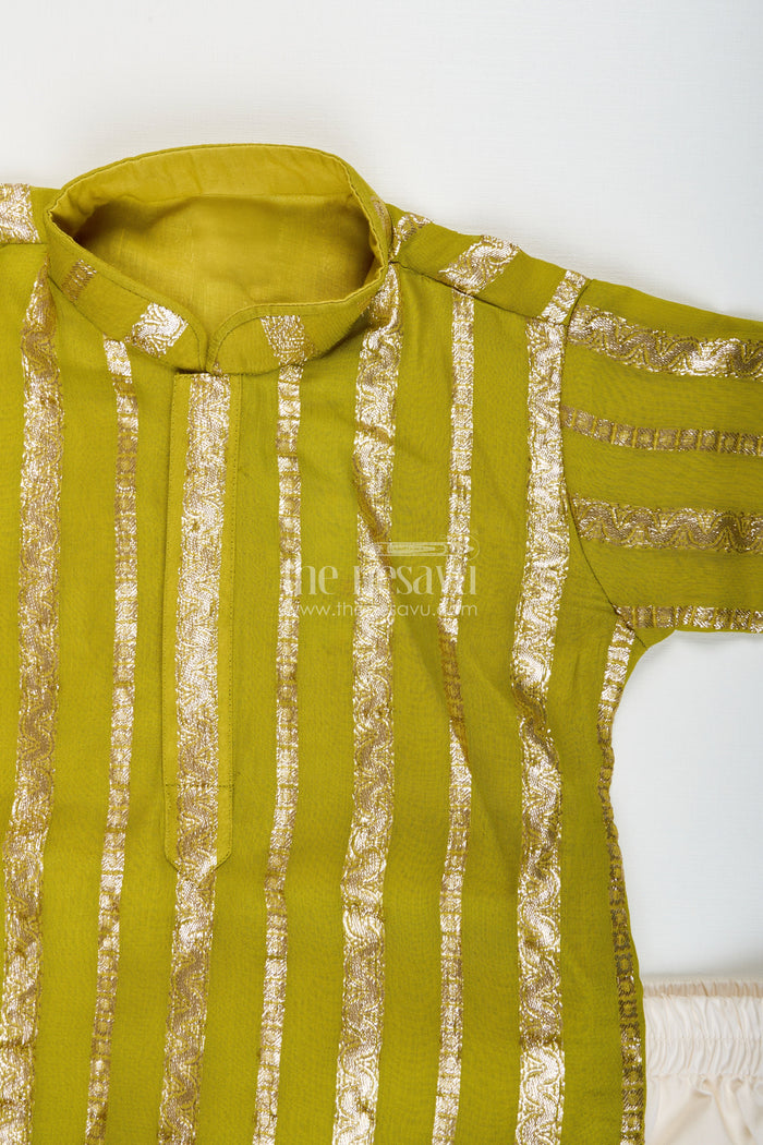 The Nesavu Boys Kurtha Set Boys Festive Kurta Set with Zari Detail for Weddings and Cultural Occasions Nesavu Nesavu boys festive kurta set Banaras zari design  ideal weddings ethnic events
