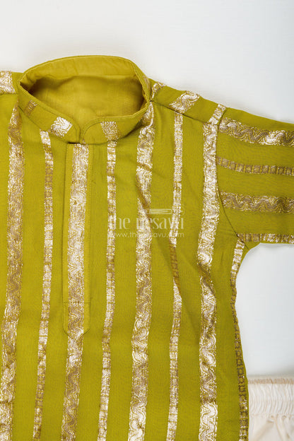 The Nesavu Boys Kurtha Set Boys Festive Kurta Set with Zari Detail for Weddings and Cultural Occasions Nesavu Nesavu boys festive kurta set Banaras zari design  ideal weddings ethnic events