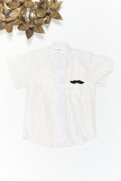 The Nesavu Boys Cotton Shirt Boys Festive Shirt for Celebration Photos Nesavu 16 (1Y) / White / Lurex BS510A-16 Nesavu Boys Festive Shirt For Celebration Photos With Lurex Zari Cotton And Moustache Applique