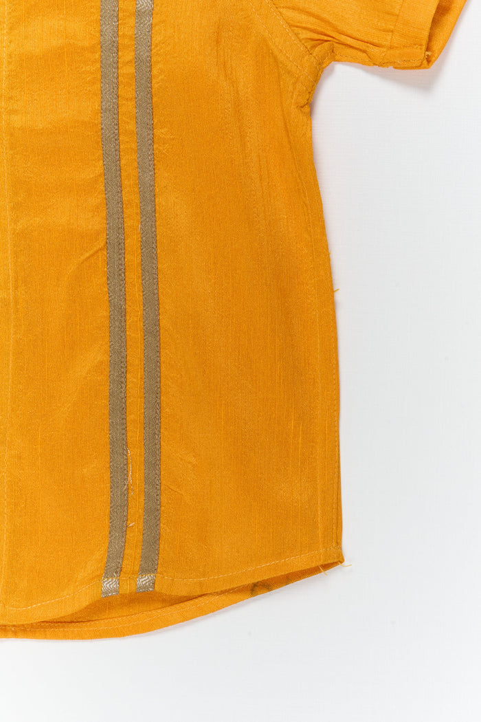 The Nesavu Boys Silk Shirt Boys Festive Silk Shirt for Ethnic School Days and Poojas Nesavu Nesavu boys yellow semi raw silk shirt with tissue stripes for school ethnic day and festive poojas