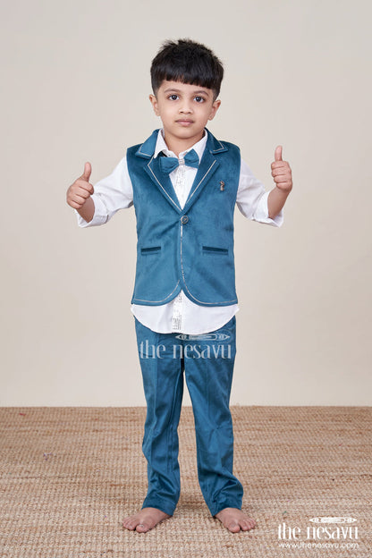 The Nesavu Boys Casual Set Boys Festive Waistcoat Set for Birthday Parties and Special Events Nesavu 16 (1Y) / Green BCS452A-16 Nesavu boys festive waistcoat set bowtie birthday parties weddings
