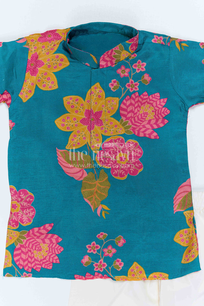 The Nesavu Boys Kurtha Set Boys Floral Kurta Set for Festive Family Celebrations Nesavu Nesavu Boys Floral Kurta Set With Digital Print For Festive Celebrations And Family Functions