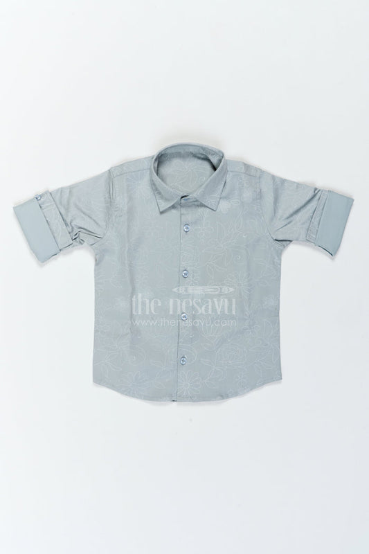 The Nesavu Boys Cotton Shirt Boys Floral Shirt for Birthday Outings Family Events and Weekend Dressing Nesavu 18 (2Y) / Grey / Cotton Blend BS540A-18 Nesavu Boys Floral Shirt For Birthday Outings Family Events Weekends And Comfortable Smart Casual Wear