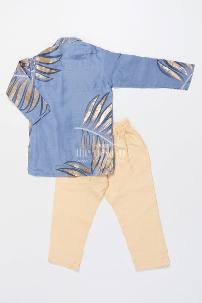 The Nesavu Boys Kurtha Set Boys Foil Print Kurta Set for Ethnic School Day and Casual Festivities Nesavu Nesavu boys foil print kurta set blended silk school ethnic day cultural celebrations