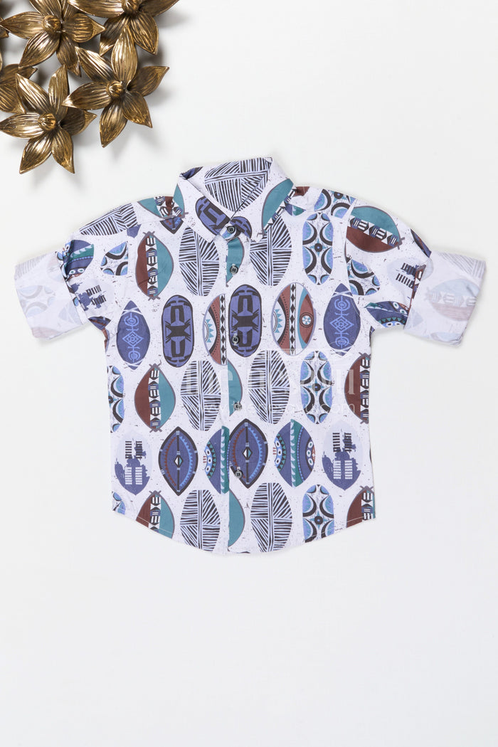 The Nesavu Boys Cotton Shirt Boys Geometric Digital Print Cotton Shirt for Casual Outings and Everyday Wear Nesavu 20 (3Y) / Blue / Cotton BS419A-20 Nesavu boys cotton geometric digital print shirt for casual outings and stylish everyday wear