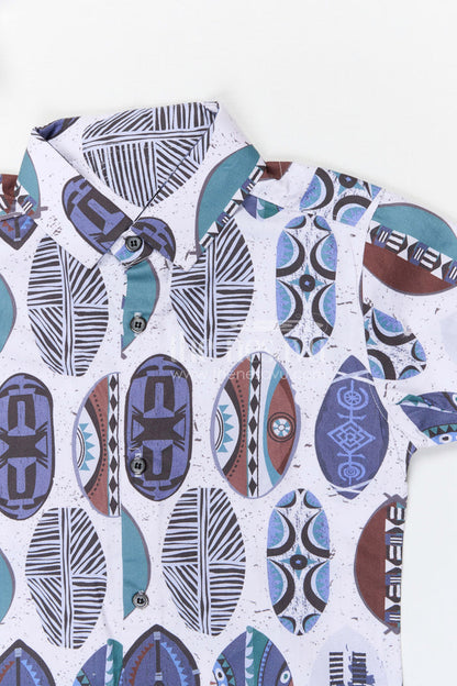 The Nesavu Boys Cotton Shirt Boys Geometric Digital Print Cotton Shirt for Casual Outings and Everyday Wear Nesavu Nesavu boys cotton geometric digital print shirt for casual outings and stylish everyday wear