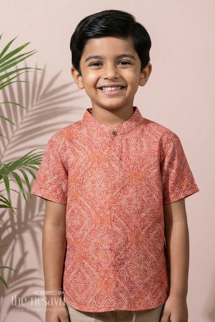 The Nesavu Boys Cotton Shirt Boys Geometric Harmony Cotton Shirtvibrant & Versatile Nesavu 16 (1Y) / Red / Viscose Silk BS135A-16 Vibrant Boys Geometric Print Cotton Shirt | The Nesavu