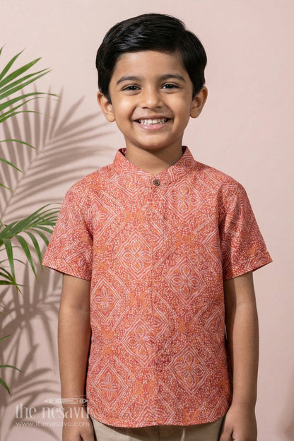 The Nesavu Boys Cotton Shirt Boys Geometric Harmony Cotton Shirtvibrant & Versatile Nesavu 16 (1Y) / Red / Viscose Silk BS135A-16 Vibrant Boys Geometric Print Cotton Shirt | The Nesavu