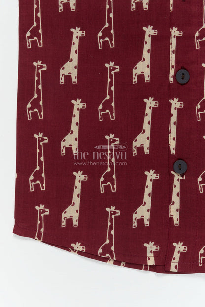 The Nesavu Boys Cotton Shirt Boys Giraffe Print Cotton Shirt for Everyday Wear and Fun Outings Nesavu Nesavu boys cotton shirt with giraffe print for playful everyday dressing and fun weekends