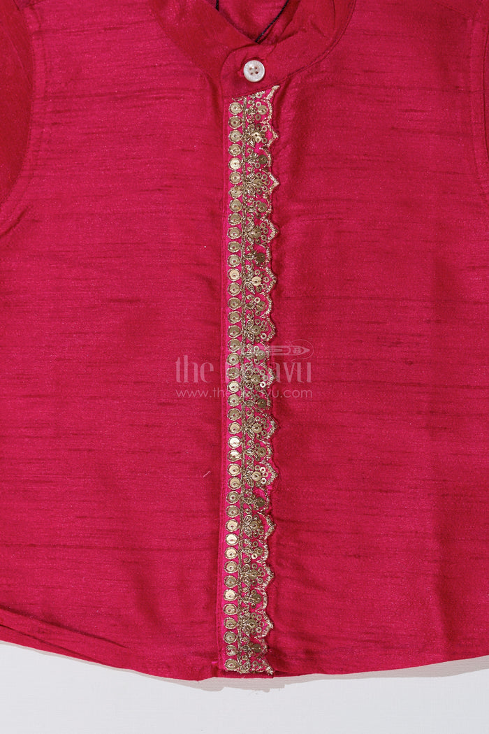The Nesavu Boys Silk Shirt Boys Half Sleeve Collar Shirt in Silk Blend with Decorative Embroidery for Ethnic Wear Nesavu Boys Half Sleeve Silk Shirt Collar Embroidered Panel Traditional Wear | The Nesavu