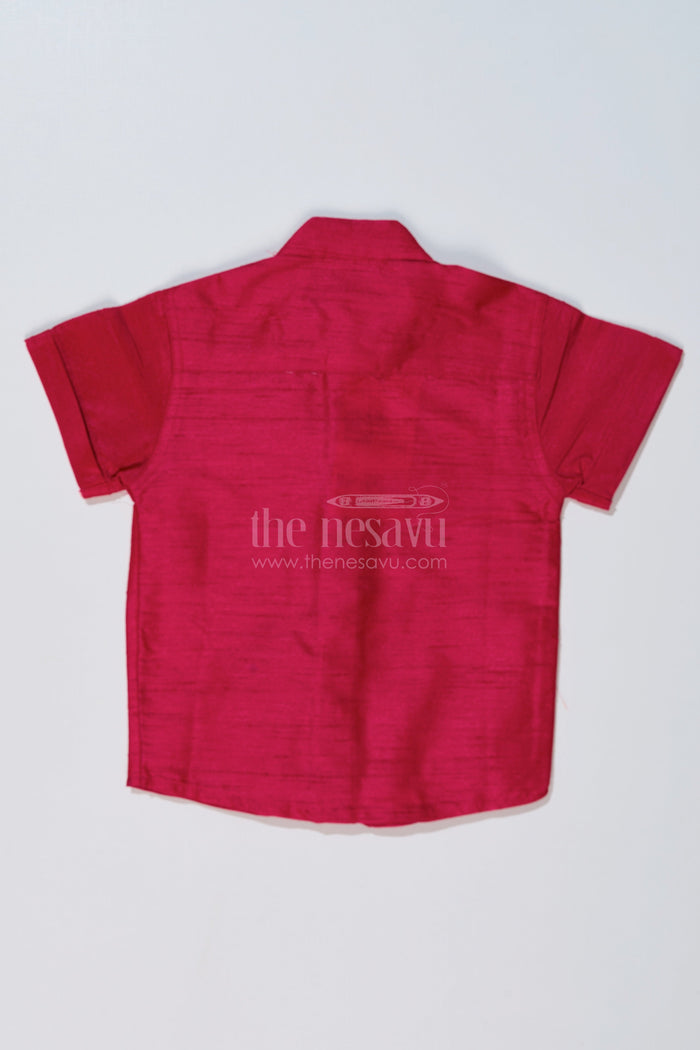 The Nesavu Boys Silk Shirt Boys Half Sleeve Collar Shirt in Silk Blend with Decorative Embroidery for Ethnic Wear Nesavu Boys Half Sleeve Silk Shirt Collar Embroidered Panel Traditional Wear | The Nesavu
