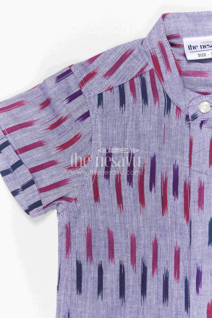 The Nesavu Boys Cotton Shirt Boys Ikkat Cotton Shirt for Festive Outings and Ethnic Wear Nesavu Nesavu Boys Ikkat Cotton Shirt For Festive Outings And Ethnic Wear With Breathable Traditional Fabric
