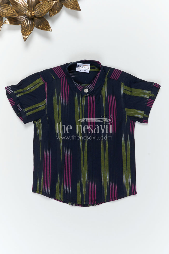 The Nesavu Boys Cotton Shirt Boys Ikkat Cotton Shirt for Traditional Functions and Festive Wear Nesavu Nesavu Boys Ikkat Cotton Shirt For Traditional Functions And Festive Wear With Breathable Fabric