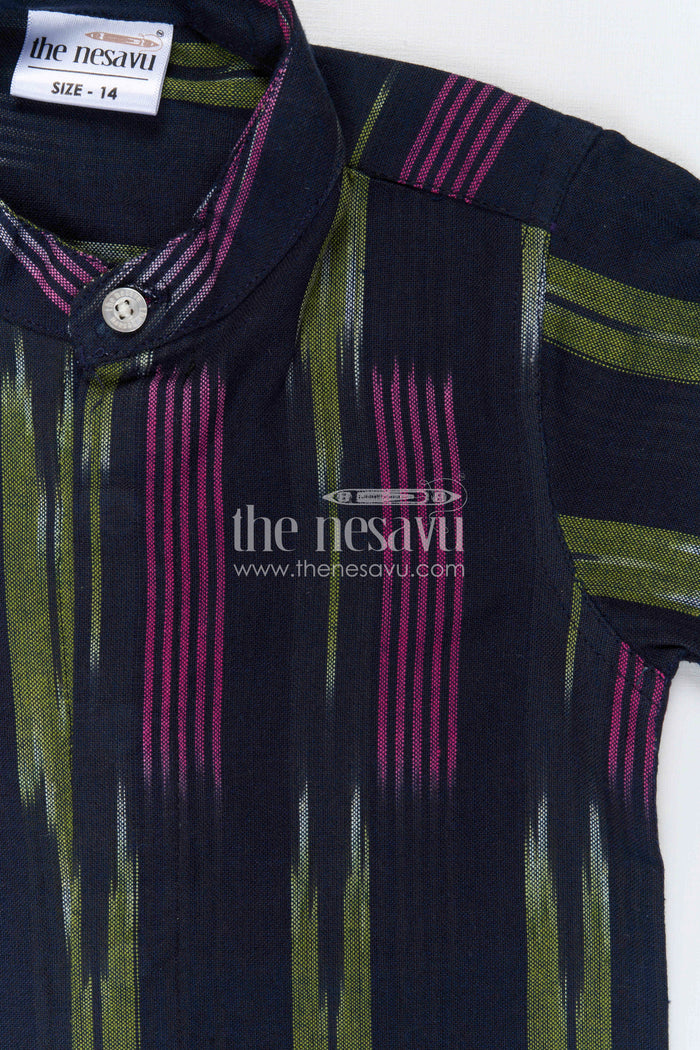 The Nesavu Boys Cotton Shirt Boys Ikkat Cotton Shirt for Traditional Functions and Festive Wear Nesavu Nesavu Boys Ikkat Cotton Shirt For Traditional Functions And Festive Wear With Breathable Fabric