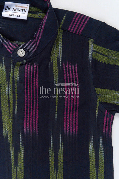 The Nesavu Boys Cotton Shirt Boys Ikkat Cotton Shirt for Traditional Functions and Festive Wear Nesavu Nesavu Boys Ikkat Cotton Shirt For Traditional Functions And Festive Wear With Breathable Fabric