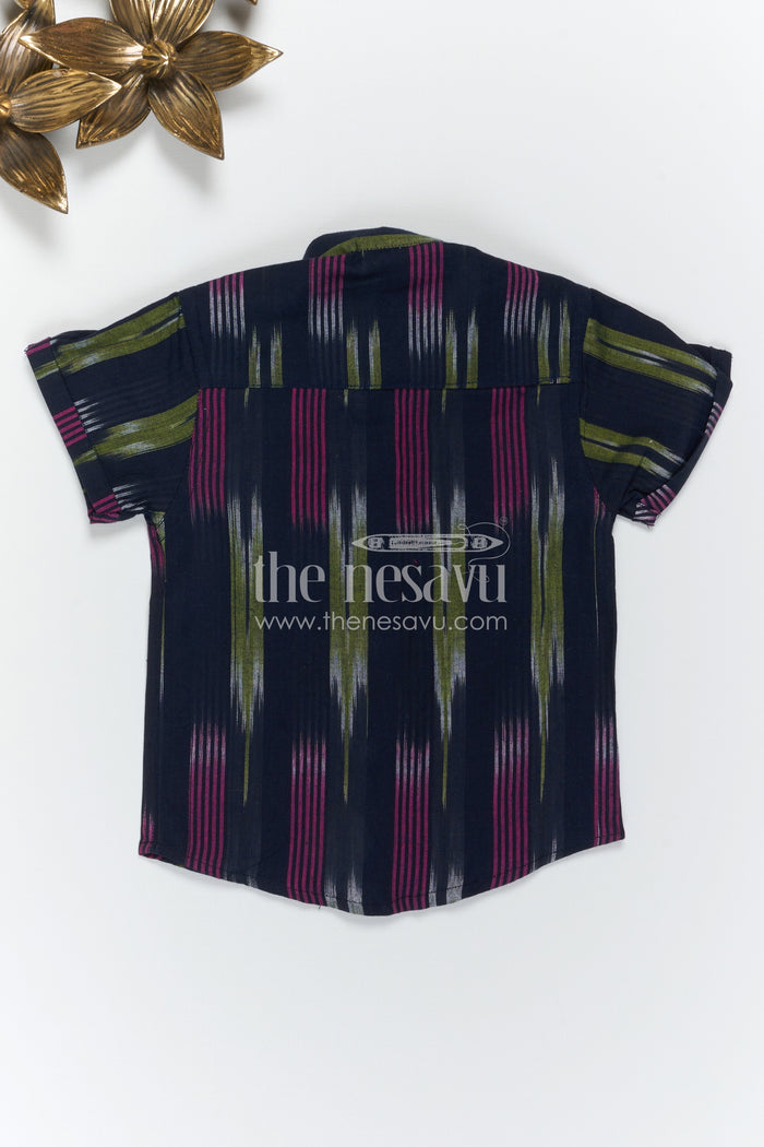 The Nesavu Boys Cotton Shirt Boys Ikkat Cotton Shirt for Traditional Functions and Festive Wear Nesavu Nesavu Boys Ikkat Cotton Shirt For Traditional Functions And Festive Wear With Breathable Fabric