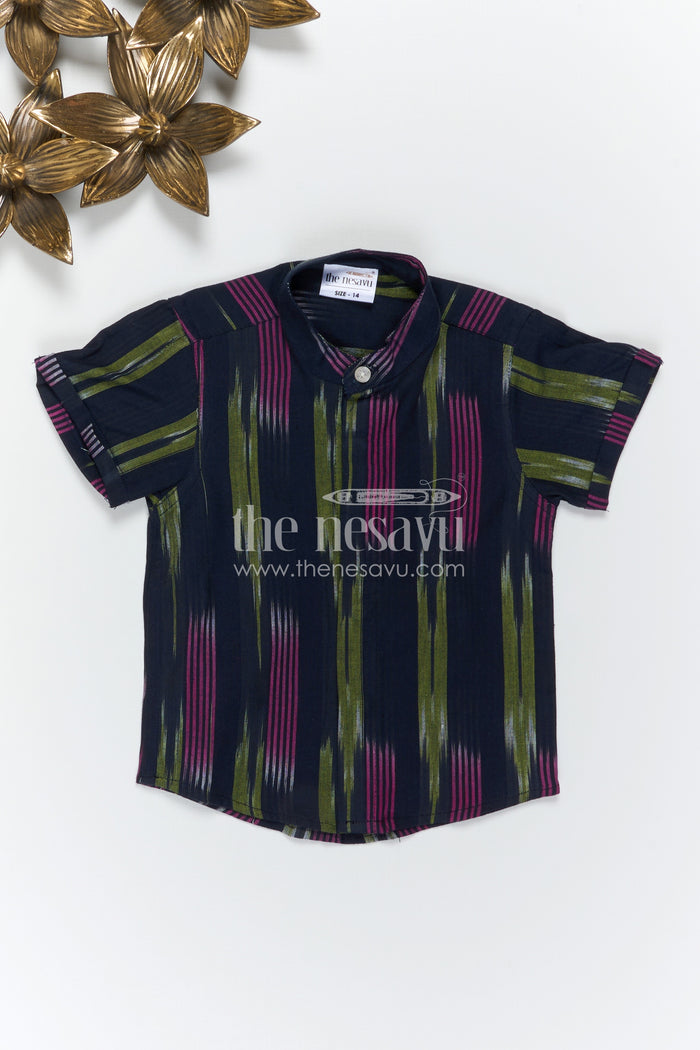The Nesavu Boys Cotton Shirt Boys Ikkat Cotton Shirt for Traditional Functions and Festive Wear Nesavu Nesavu Boys Ikkat Cotton Shirt For Traditional Functions And Festive Wear With Breathable Fabric