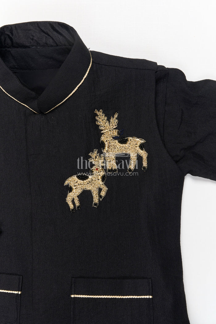 The Nesavu Boys Jacket Sets Boys Jacket Set for Festive Events and Family Functions Nesavu Nesavu boys jacket set for festive occasions in black blend silk with embroidery