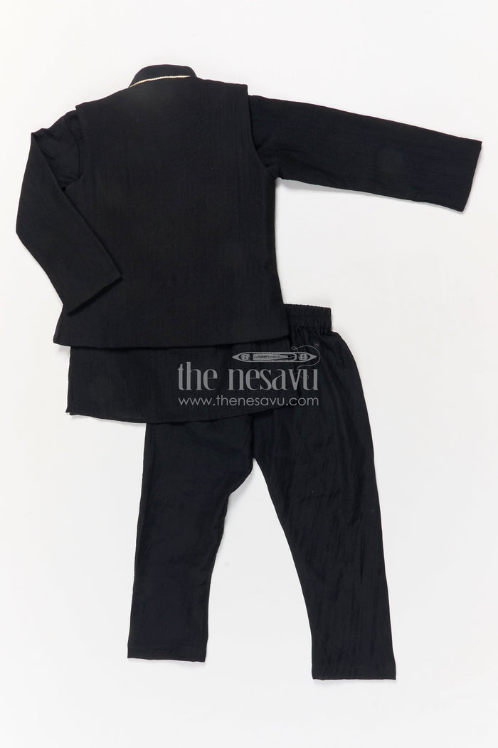The Nesavu Boys Jacket Sets Boys Jacket Set for Festive Events and Family Functions Nesavu Nesavu boys jacket set for festive occasions in black blend silk with embroidery