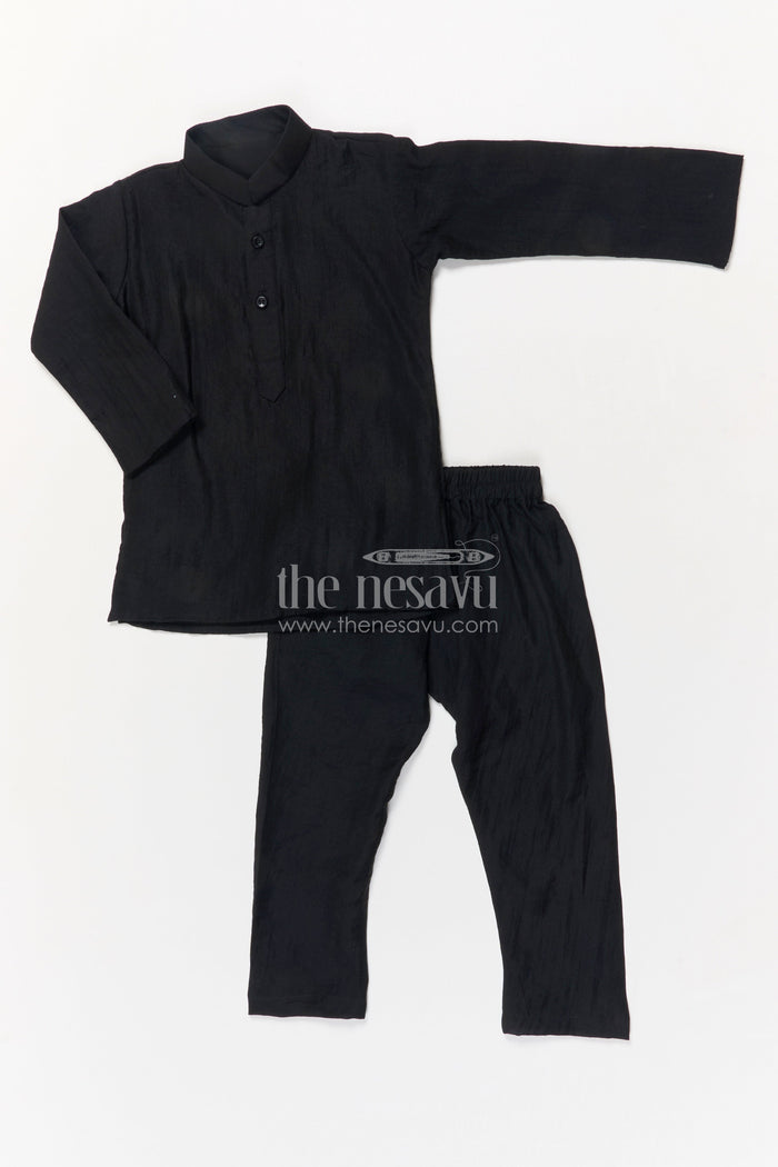 The Nesavu Boys Jacket Sets Boys Jacket Set for Festive Events and Family Functions Nesavu Nesavu boys jacket set for festive occasions in black blend silk with embroidery