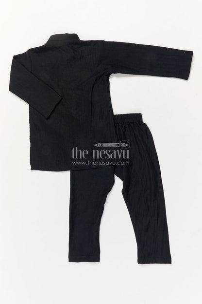 The Nesavu Boys Jacket Sets Boys Jacket Set for Festive Events and Family Functions Nesavu Nesavu boys jacket set for festive occasions in black blend silk with embroidery