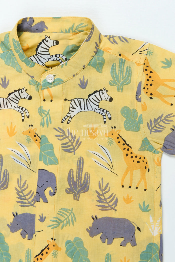 The Nesavu Boys Cotton Shirt Boys Jungle-Themed Cotton Shirt for Summer Outings and Everyday Wear Nesavu Nesavu boys cotton shirt jungle animal print everyday wear outdoor fun