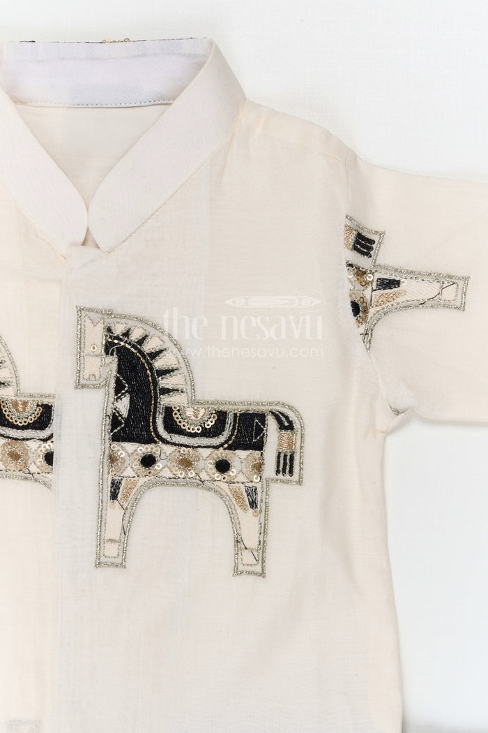The Nesavu Boys Kurtha Set Boys Kurta Set for Festive Celebrations and Traditional Wear Nesavu Nesavu boys cotton kurta set with thread embroidery for festive celebrations and traditional wear