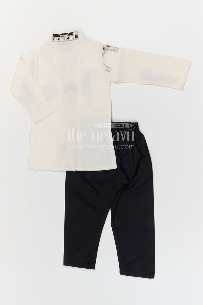 The Nesavu Boys Kurtha Set Boys Kurta Set for Festive Celebrations and Traditional Wear Nesavu Nesavu boys cotton kurta set with thread embroidery for festive celebrations and traditional wear