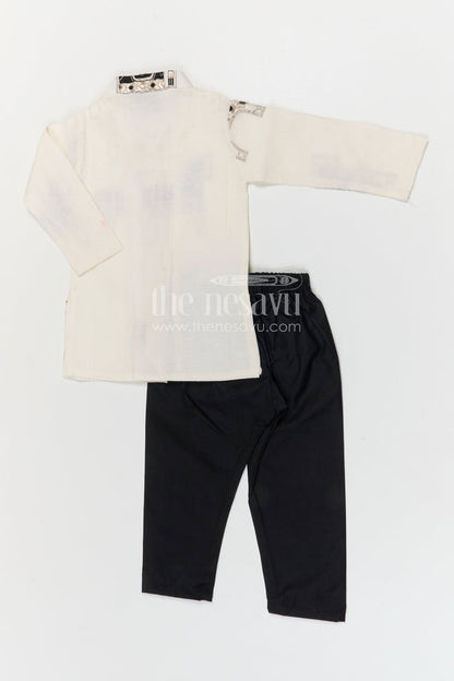 The Nesavu Boys Kurtha Set Boys Kurta Set for Festive Celebrations and Traditional Wear Nesavu Nesavu boys cotton kurta set with thread embroidery for festive celebrations and traditional wear