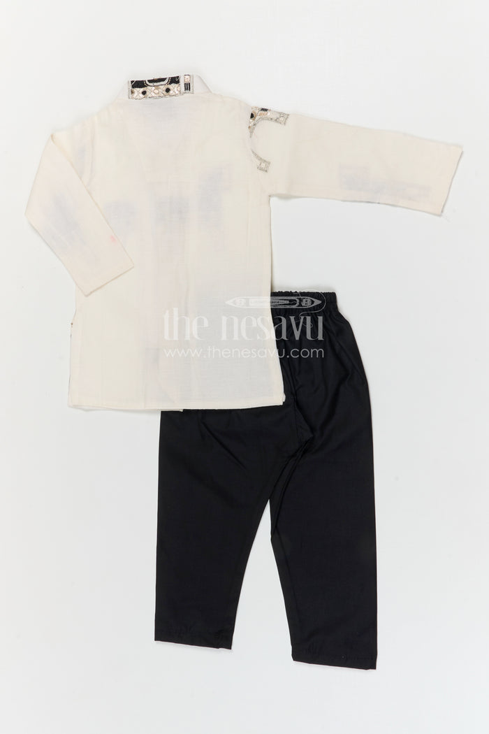 The Nesavu Boys Kurtha Set Boys Kurta Set for Festive Celebrations and Traditional Wear Nesavu Nesavu boys cotton kurta set with thread embroidery for festive celebrations and traditional wear