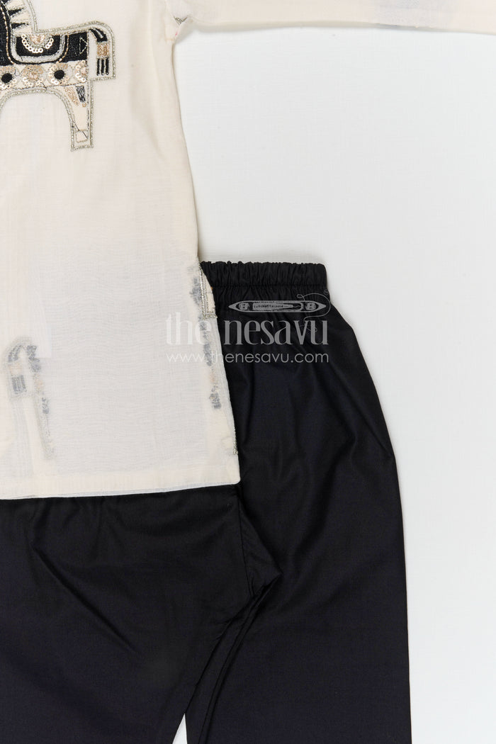The Nesavu Boys Kurtha Set Boys Kurta Set for Festive Celebrations and Traditional Wear Nesavu Nesavu boys cotton kurta set with thread embroidery for festive celebrations and traditional wear
