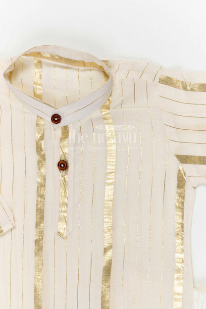The Nesavu Boys Kurtha Set Boys Kurta Set for Festive Ceremonies and Traditional Celebrations Nesavu Nesavu boys cotton kurta set with lurax zari for festivals temple visits and traditional celebrations
