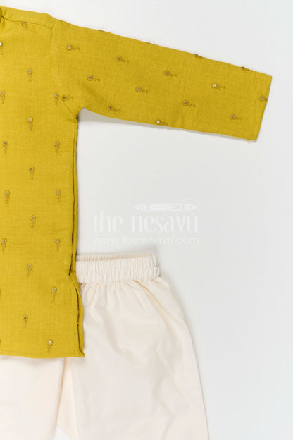 The Nesavu Boys Kurtha Set Boys Kurta Set for Festive Occasions and Temple Visit Nesavu Nesavu Boys Kurta Set Silk Blend With Thread Embroidery For Festive Occasions And Traditional Wear