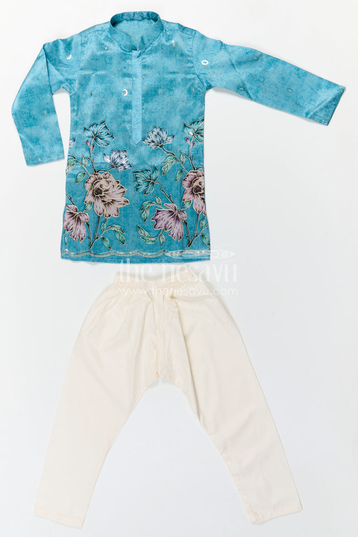 The Nesavu Boys Kurtha Set Boys Kurta Set for Weddings and Festive Celebrations Nesavu Nesavu Boys Green Kurta Set In Viscose Silk With Embroidery For Weddings And Festive Celebrations