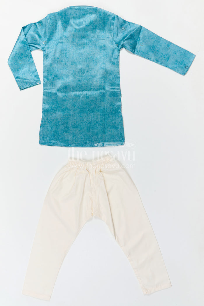 The Nesavu Boys Kurtha Set Boys Kurta Set for Weddings and Festive Celebrations Nesavu Nesavu Boys Green Kurta Set In Viscose Silk With Embroidery For Weddings And Festive Celebrations