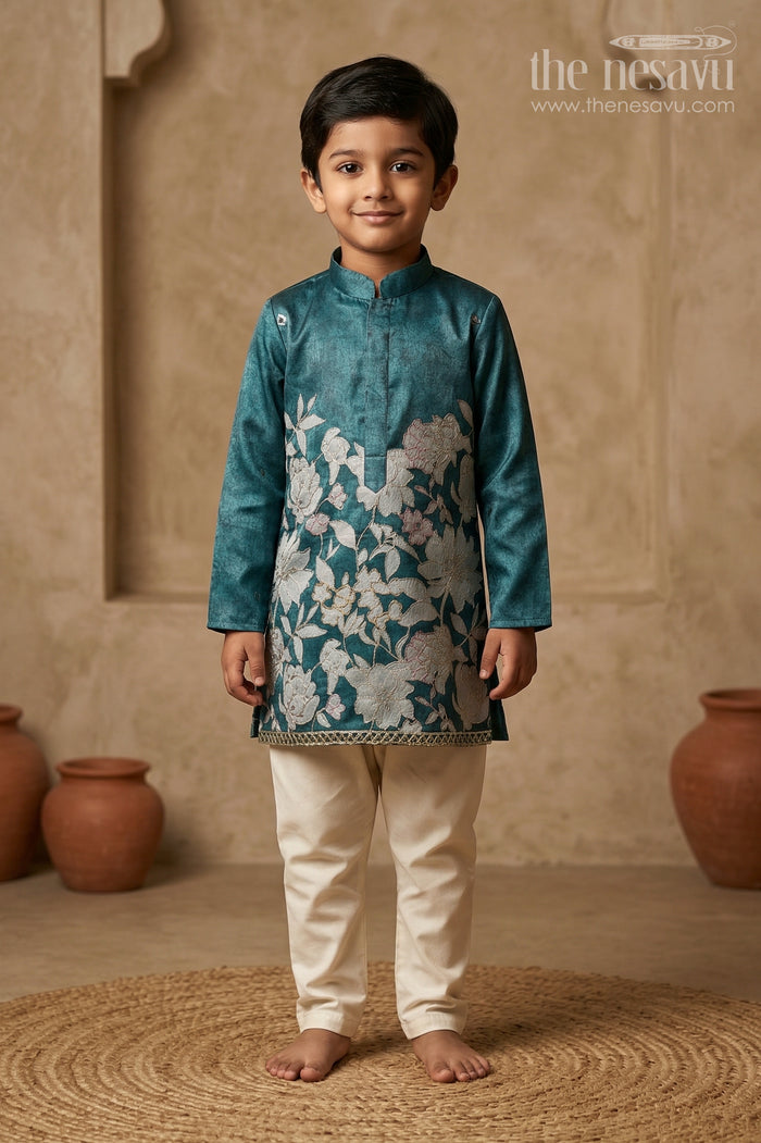 The Nesavu Boys Kurtha Set Boys Kurta Set for Festive Occasions and Traditional Wear Nesavu 16 (1Y) / Maroon / Viscose BES981A-16 Nesavu Boys Maroon Kurta Set In Viscose Silk With Embroidery Design For Festive And Traditional Occasions