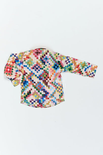The Nesavu Boys Cotton Shirt Boys Mosaic Print Shirt for Birthdays Holidays and Creative Weekend Outings Nesavu Nesavu Boys Mosaic Print Shirt For Birthdays Holidays Family Outings And Creative Smart Casual Styling