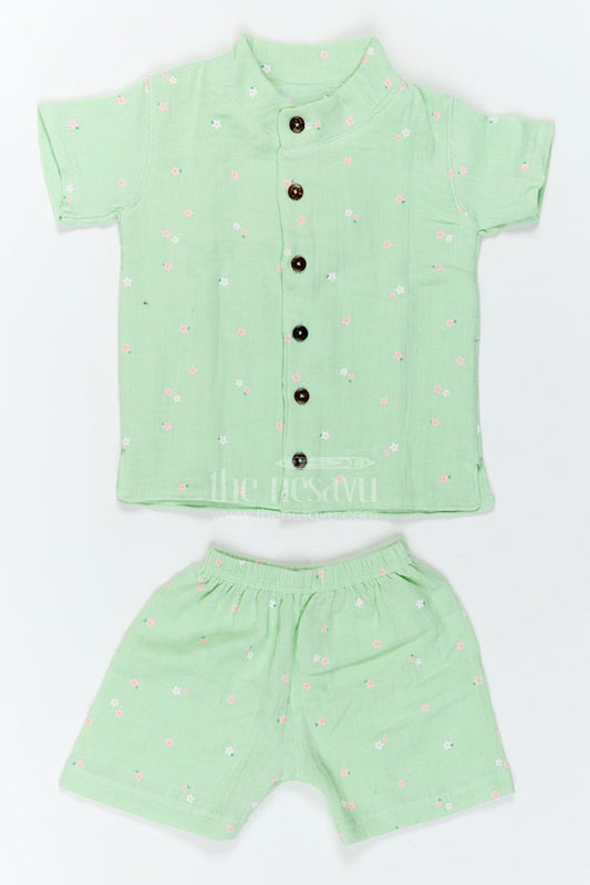 The Nesavu Boys Casual Set Boys Muslin Casual Set for Playdates Travel and Relaxed Weekends Nesavu 10 (NB) / Green / Muslin BCS618A-10 Nesavu Boys Muslin Casual Set For Playdates Travel Family Outings And Relaxed Summer Weekends