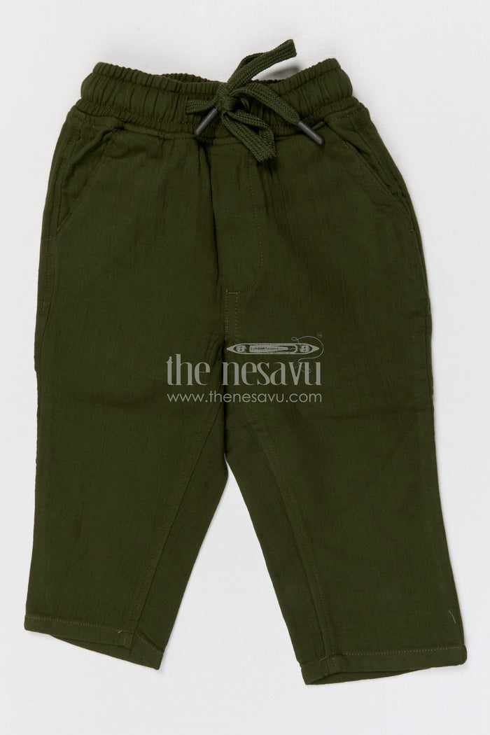 The Nesavu Boys Pant Boys Muslin Cotton Pants for Daily Comfort and Casual Outings Nesavu 16 (1Y) / Green / Muslin Cotton BWP031A-16 Nesavu boys muslin cotton pants for everyday wear breathable kids casual drawstring pants