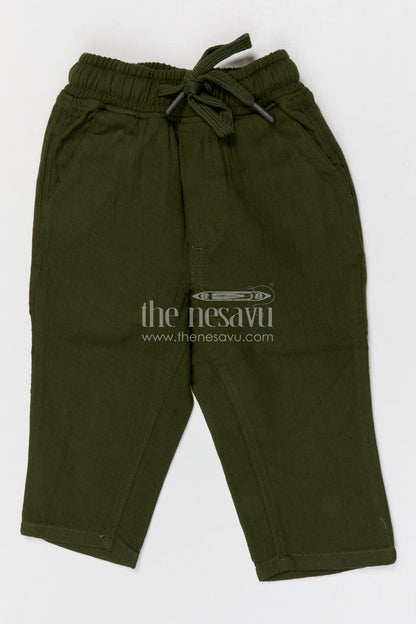 The Nesavu Boys Pant Boys Muslin Cotton Pants for Daily Comfort and Casual Outings Nesavu 16 (1Y) / Green / Muslin Cotton BWP031A-16 Nesavu boys muslin cotton pants for everyday wear breathable kids casual drawstring pants