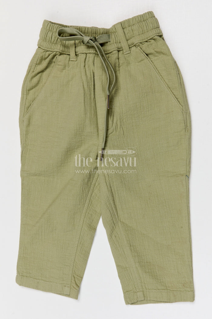 The Nesavu Boys Pant Boys Muslin Cotton Pants for Outdoor Play and Daily Comfort Nesavu 16 (1Y) / Green / Muslin Cotton BWP032C-16 Nesavu boys muslin cotton pants for outdoor play and everyday comfort breathable kids drawstring pants