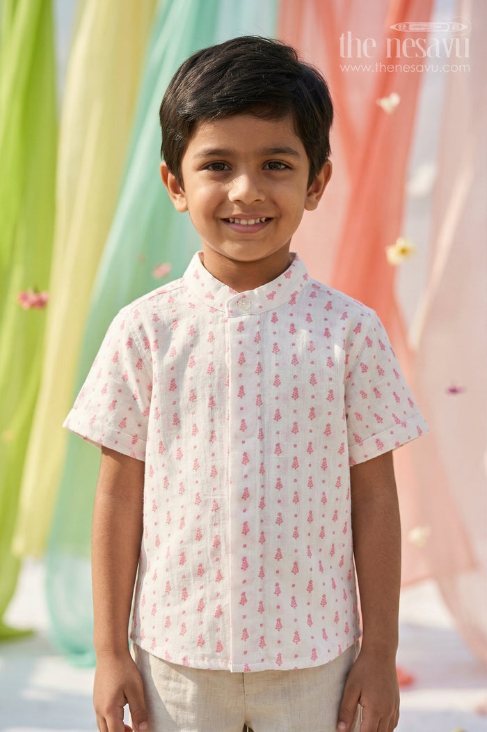 The Nesavu Boys Cotton Shirt Boys Muslin Cotton Shirt for Daily Wear and Light Comfort Nesavu 14 (6M) / White / Muslin Cotton BS472A-14 Nesavu Boys Muslin Cotton Printed Shirt For Daily Wear And Casual Outings With Breathable Soft Fabric