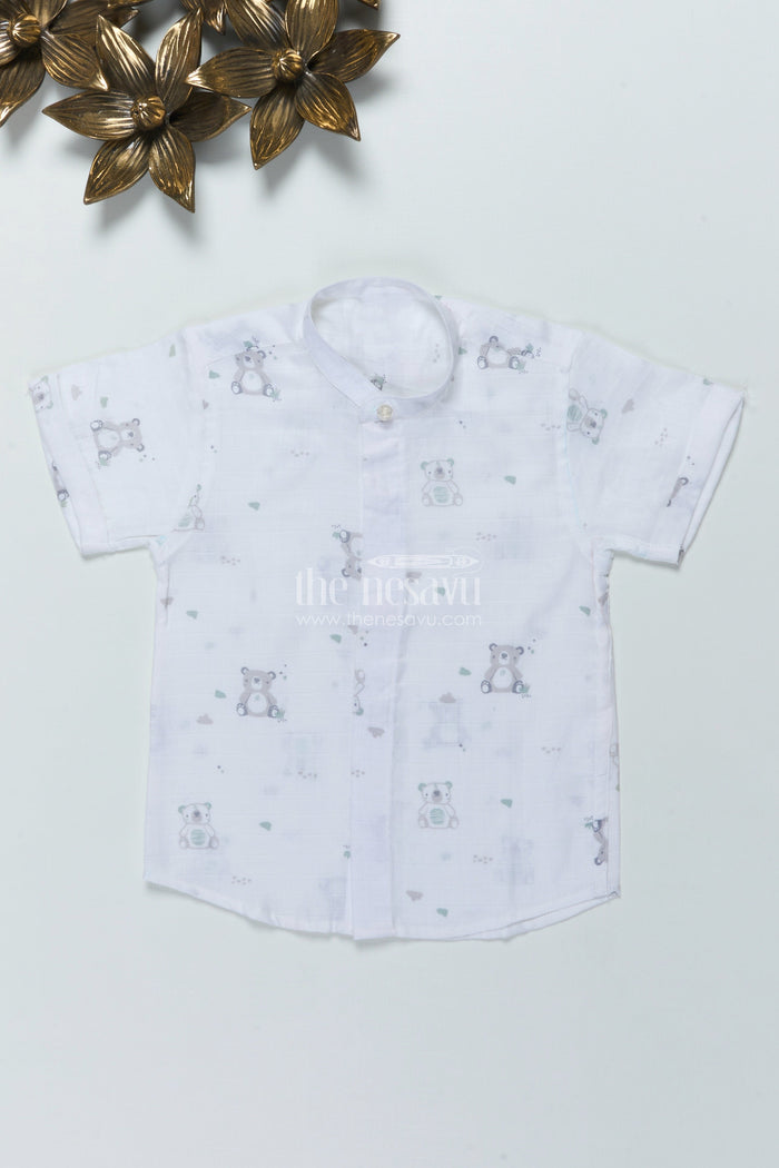 The Nesavu Boys Cotton Shirt Boys Muslin Cotton Shirt with Animal Print for Playdates and Summer Comfort Nesavu Nesavu boys muslin cotton shirt animal print summer play casual wear