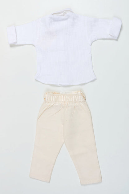 The Nesavu Boys Casual Set Boys Muslin Cotton Waistcoat Set for Weddings and Birthdays Nesavu Nesavu boys waistcoat set in muslin cotton with bow tie for festive weddings and birthdays