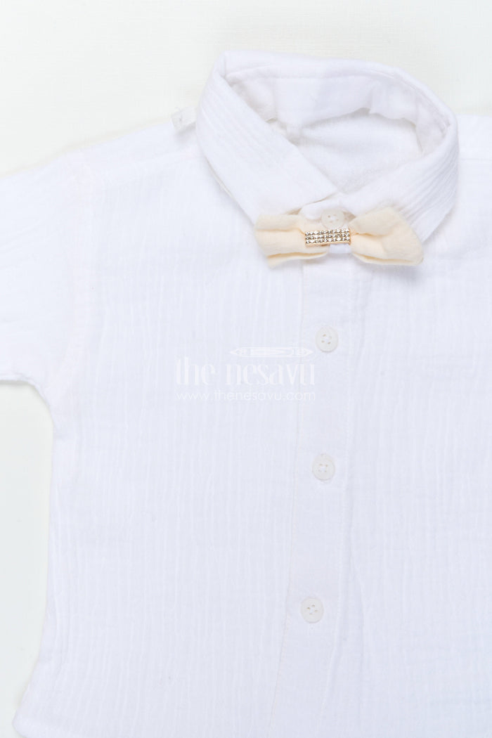 The Nesavu Boys Casual Set Boys Muslin Cotton Waistcoat Set for Weddings and Birthdays Nesavu Nesavu boys waistcoat set in muslin cotton with bow tie for festive weddings and birthdays