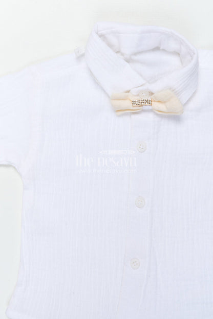 The Nesavu Boys Casual Set Boys Muslin Cotton Waistcoat Set for Weddings and Birthdays Nesavu Nesavu boys waistcoat set in muslin cotton with bow tie for festive weddings and birthdays