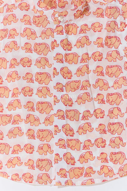 The Nesavu Boys Cotton Shirt Boys Orange Half Shirt in Cotton Block Print with Playful Elephant Motif Nesavu Nesavu Boys Orange Half Shirt Cotton Block Print Playful Elephant Print