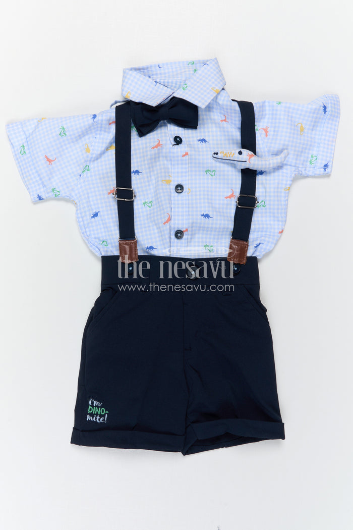 The Nesavu Boys Casual Set Boys Party Outfit with Suspenders for Birthdays and Photoshoots Nesavu Nesavu Boys Party Outfit With Suspenders And Bow Tie For Birthdays And Photoshoots In Soft Cotton Comfort