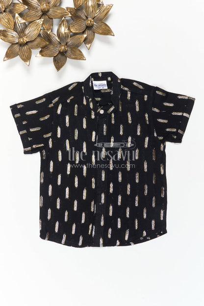 The Nesavu Boys Cotton Shirt Boys Party Shirt for Evening Functions Nesavu 16 (1Y) / Black / Lurex BS511A-16 Nesavu Boys Party Shirt For Evening Functions With Lurex Zari Cotton And Festive Woven Shine